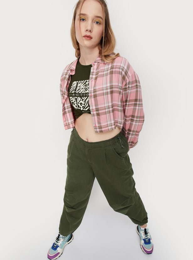 Women Checked Crop Shirt