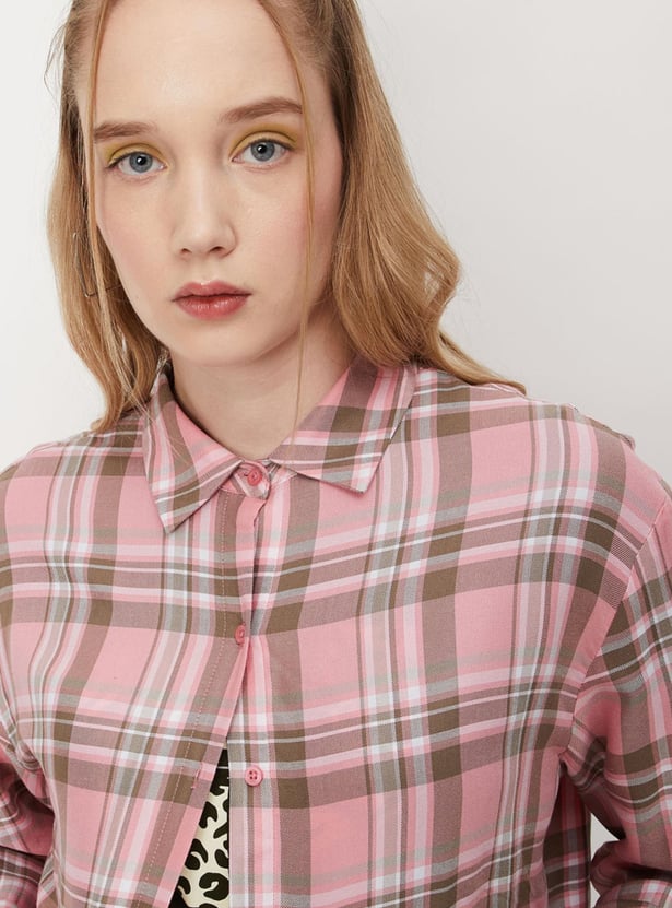 Women Checked Crop Shirt