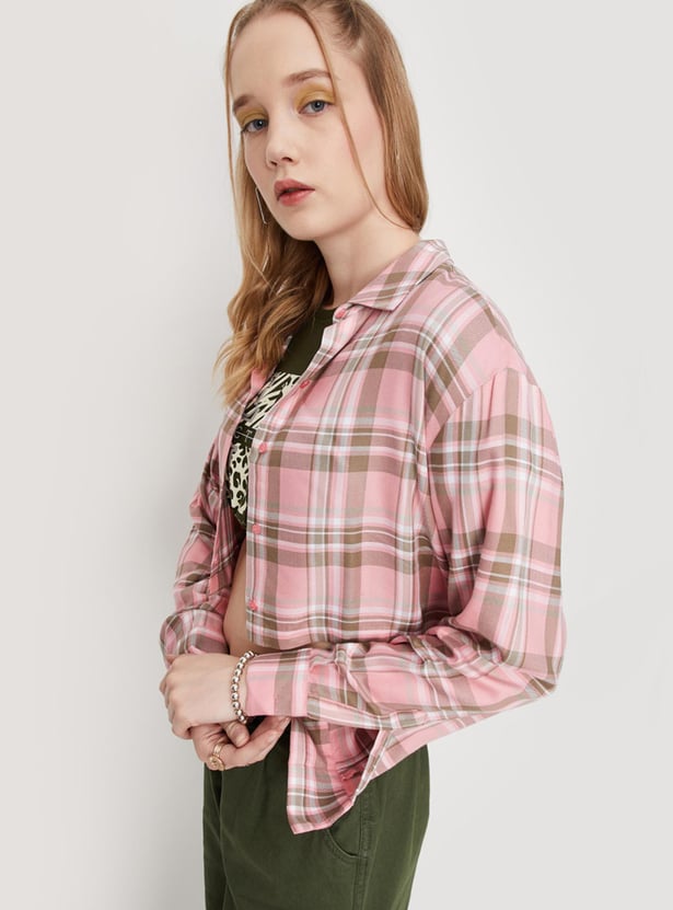 Women Checked Crop Shirt