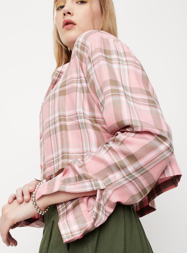 Women Checked Crop Shirt