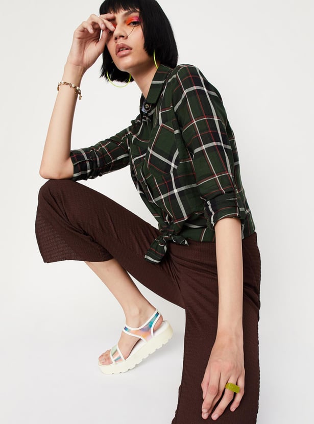 Women Checked Yarn Dyed Casual Shirt