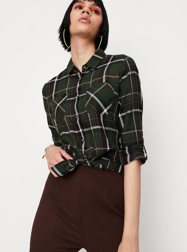 Women Checked Yarn Dyed Casual Shirt