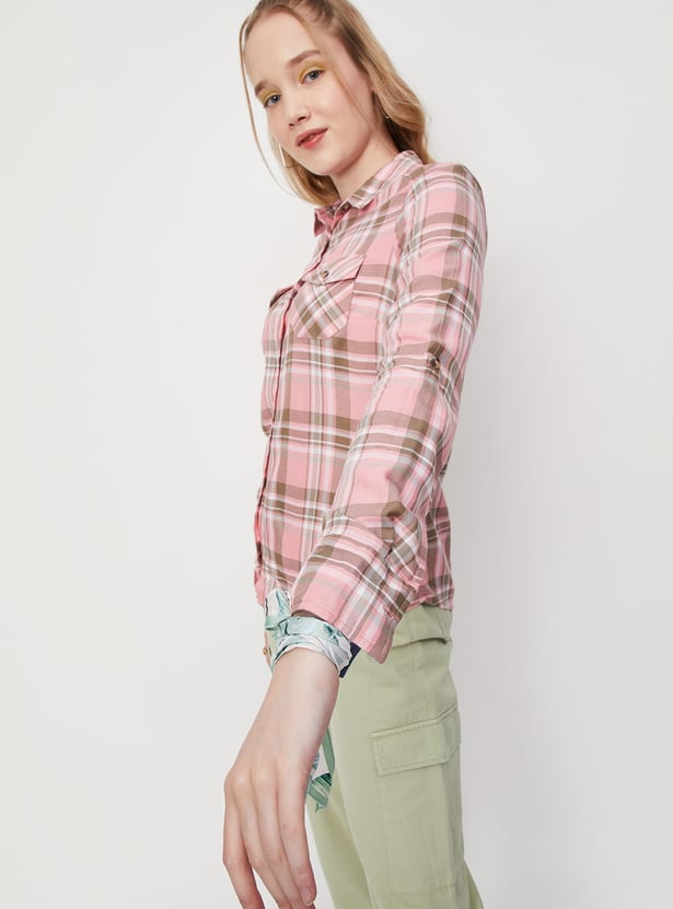 Women Checked Double Pocket Shirt