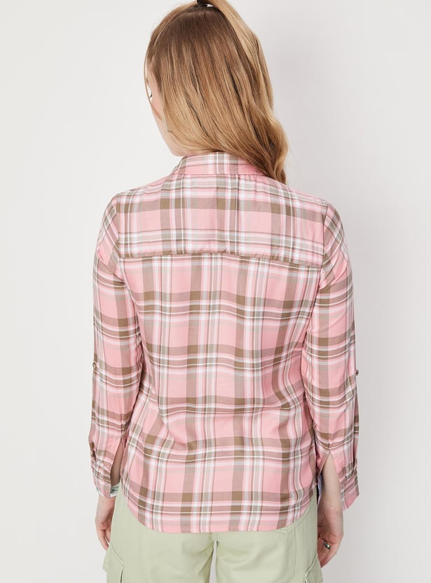Women Checked Double Pocket Shirt