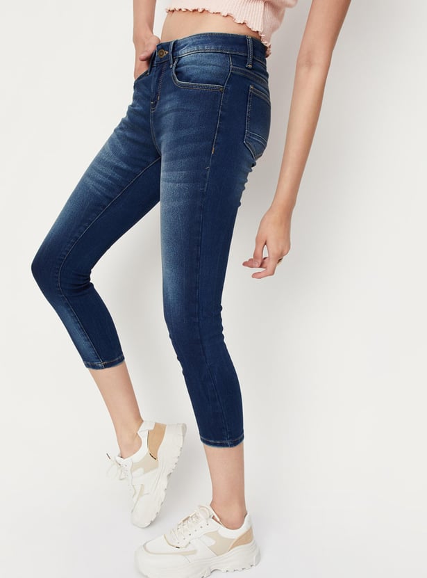 Women Washed Skinny Fit Crop Jeans