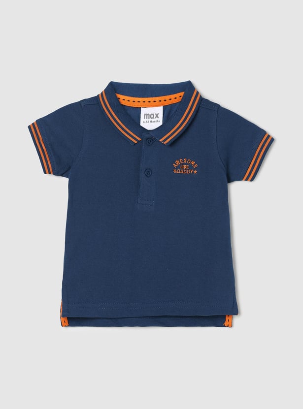 Boys Solid Polo T-shirt with Striped Trim