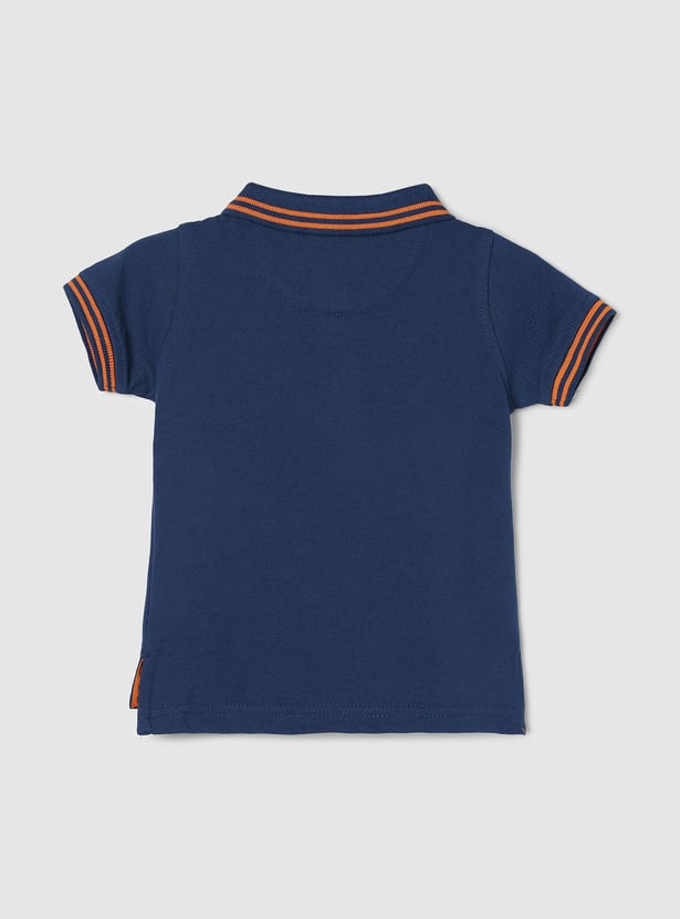 Boys Solid Polo T-shirt with Striped Trim