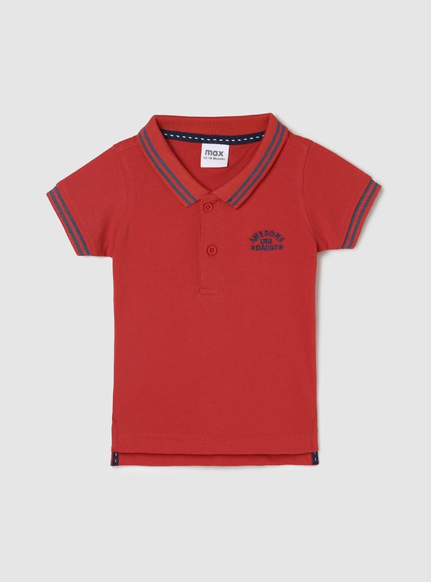 Boys Solid Polo T-shirt with Striped Trim
