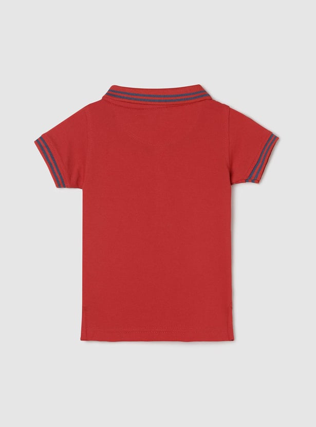 Boys Solid Polo T-shirt with Striped Trim