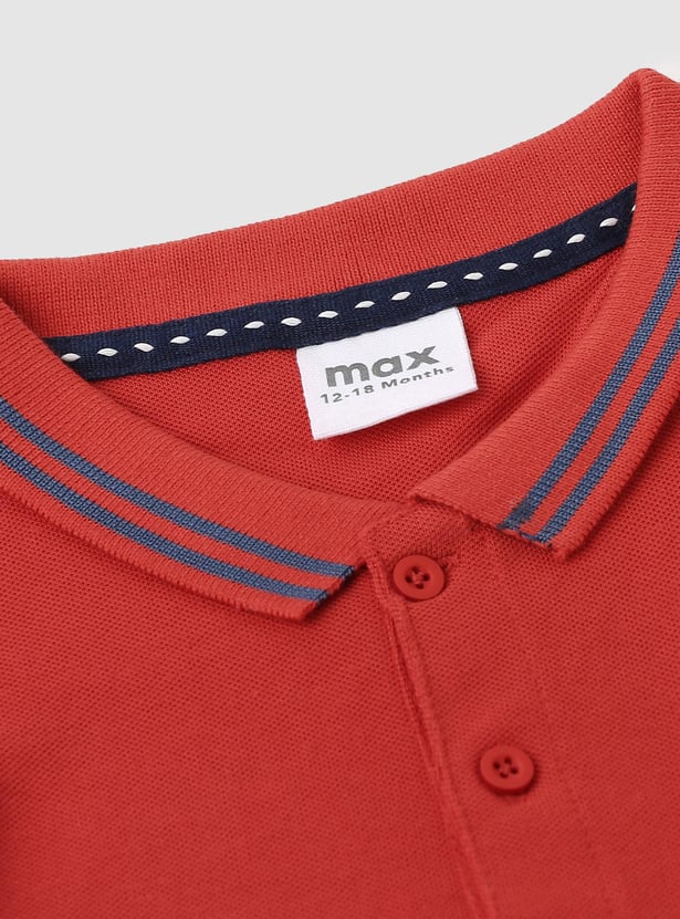 Boys Solid Polo T-shirt with Striped Trim