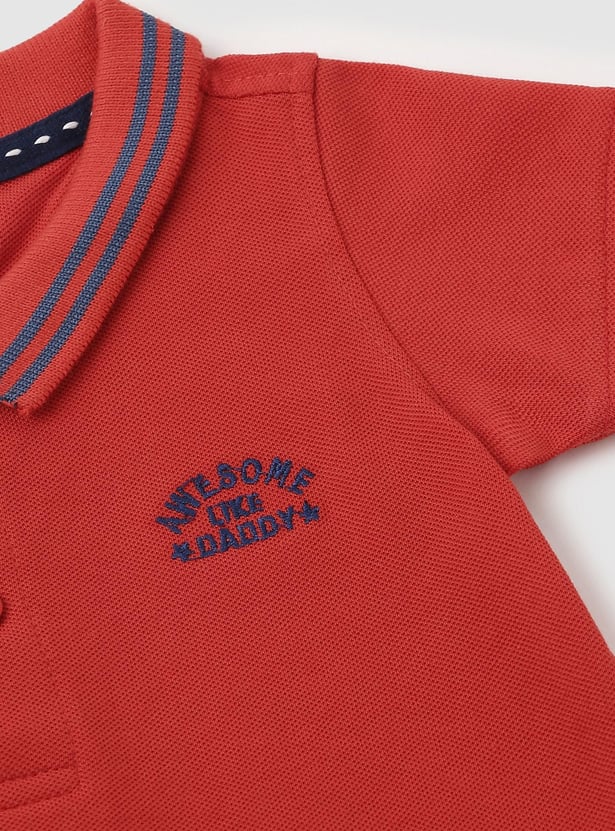 Boys Solid Polo T-shirt with Striped Trim