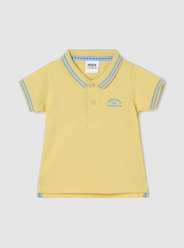 Boys Solid Polo T-shirt with Striped Trim