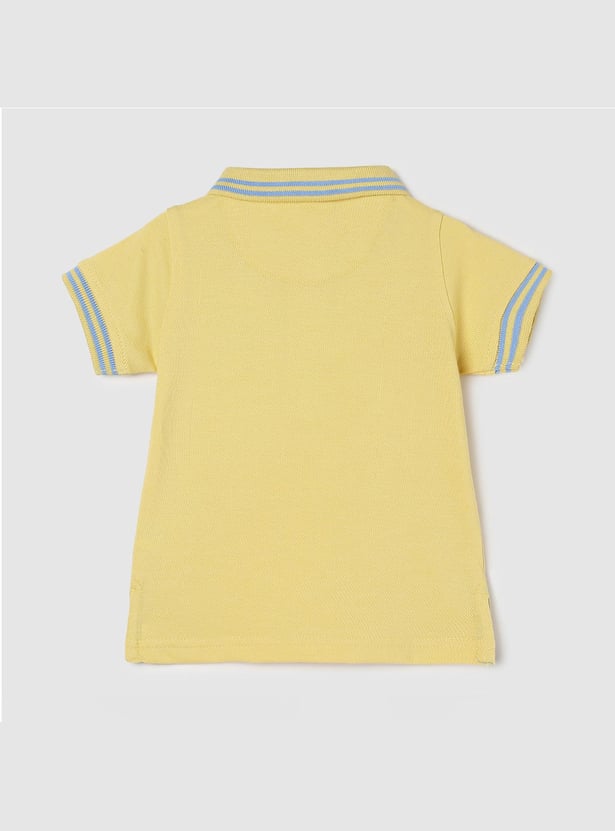 Boys Solid Polo T-shirt with Striped Trim