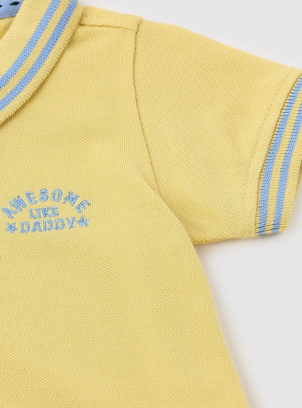 Boys Solid Polo T-shirt with Striped Trim