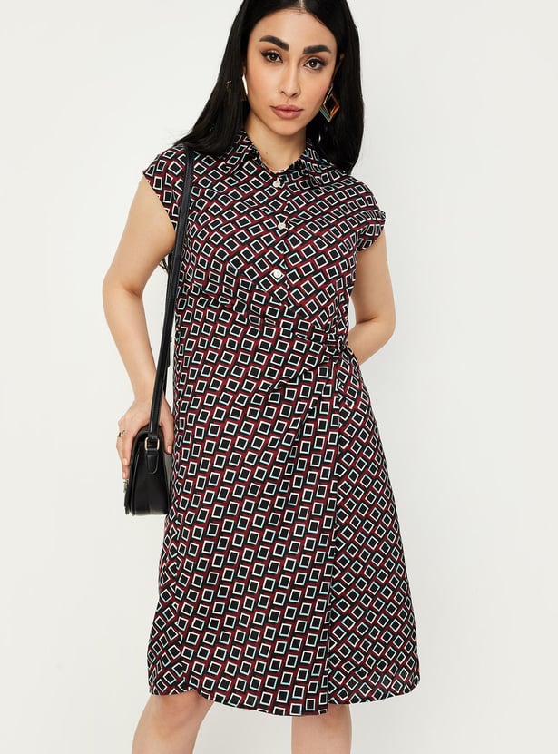 Women Printed Pleated Waist Dress