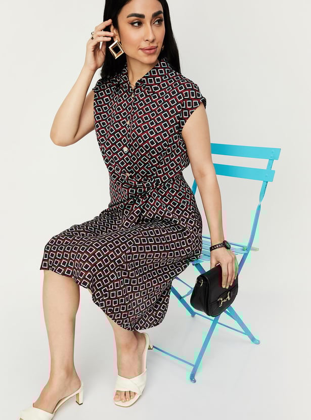 Women Printed Pleated Waist Dress