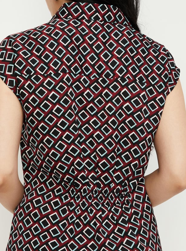 Women Printed Pleated Waist Dress