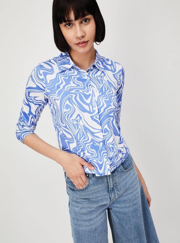 Women Marble Print Crop Shirt