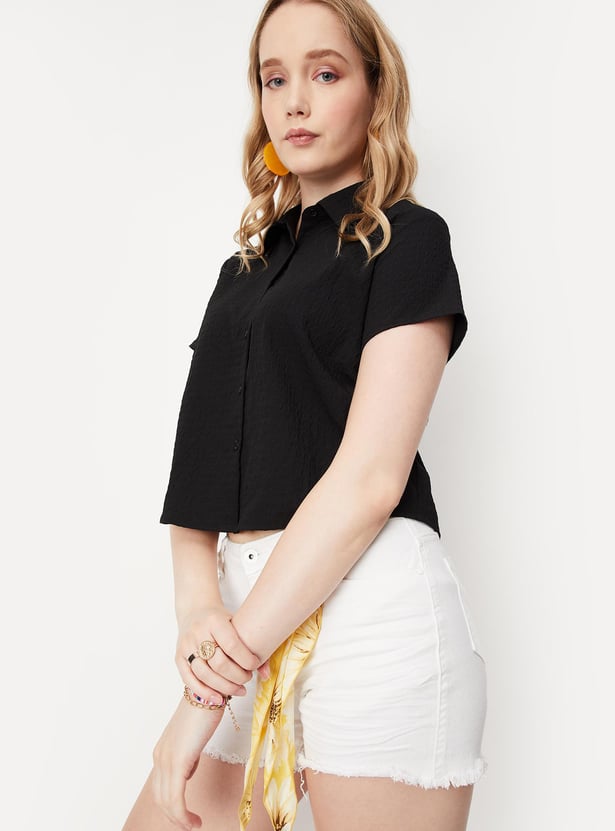 Women Textured Crop Shirt