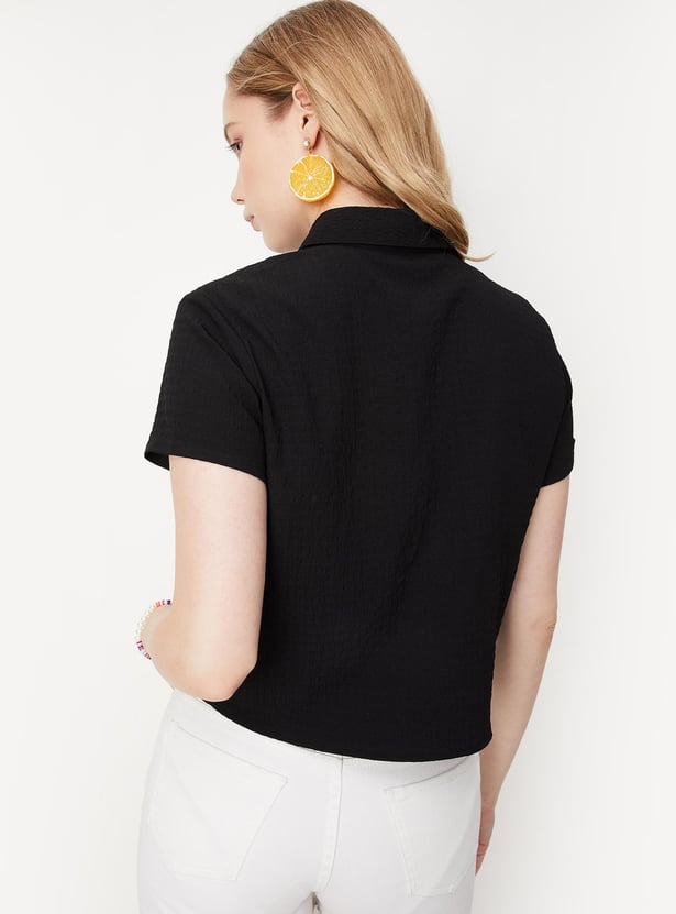 Women Textured Crop Shirt