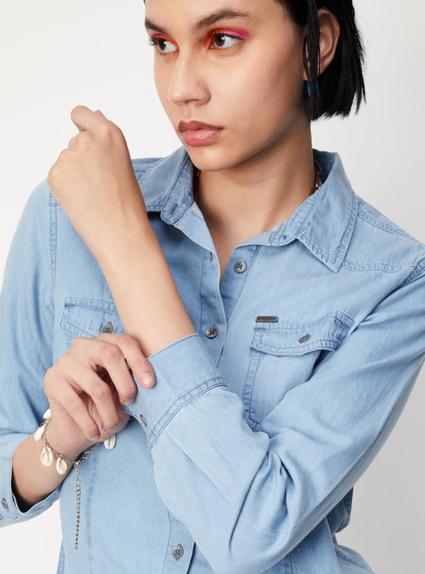Women Solid Denim shirt