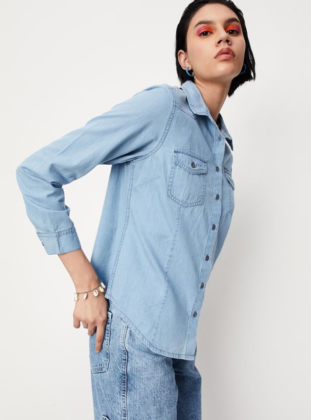 Women Solid Denim shirt