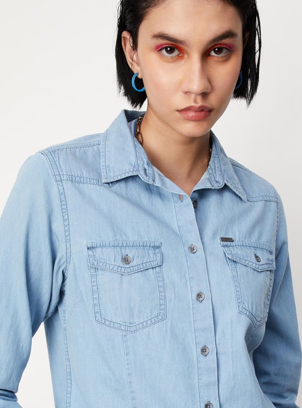 Women Solid Denim shirt