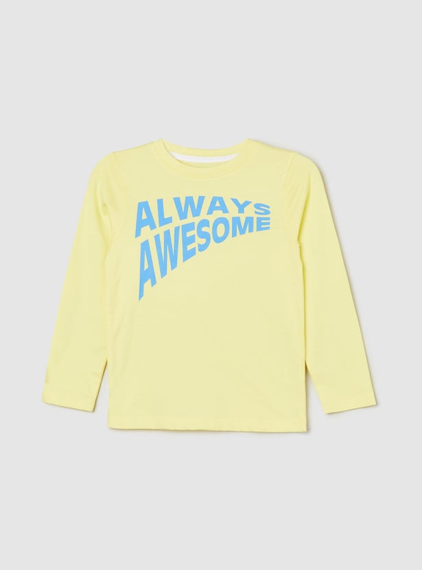 Boys Full Sleeve Typographic Printed T-shirt