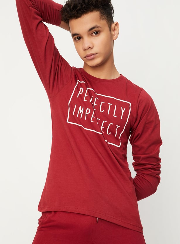 Boys Typographic Printed Full Sleeve T-shirt