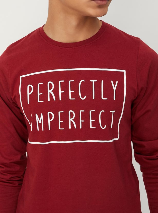 Boys Typographic Printed Full Sleeve T-shirt