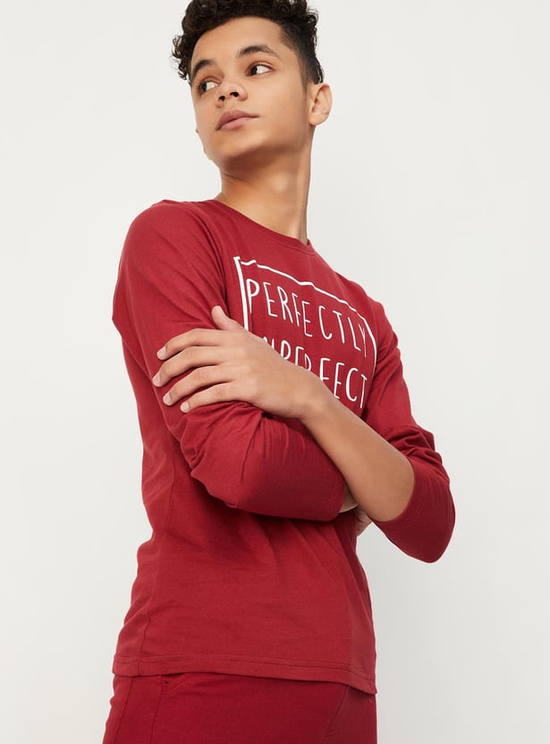 Boys Typographic Printed Full Sleeve T-shirt