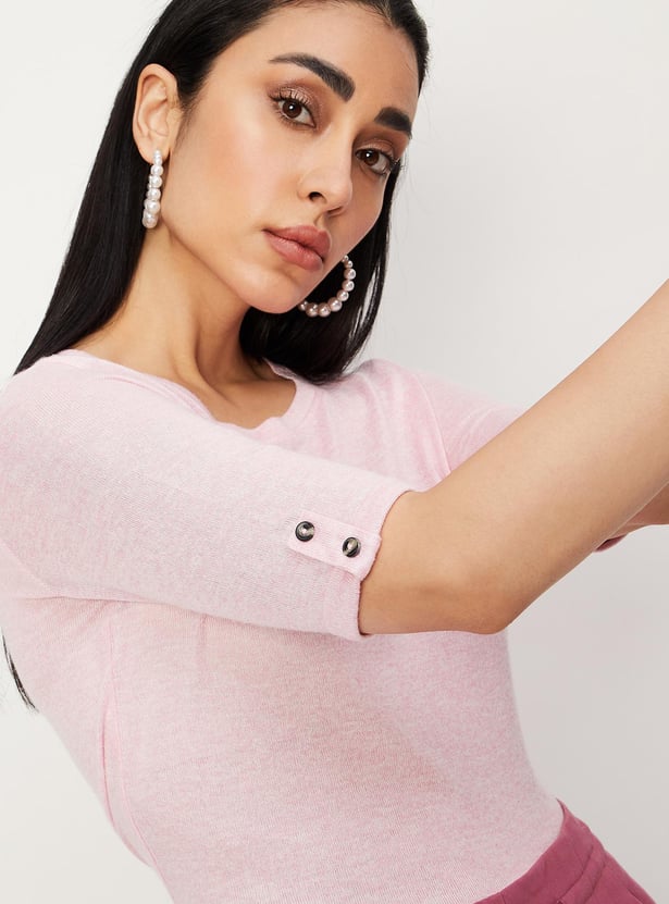 Women Textured T-shirt with Button Tabs