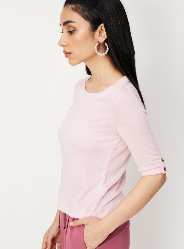 Women Textured T-shirt with Button Tabs