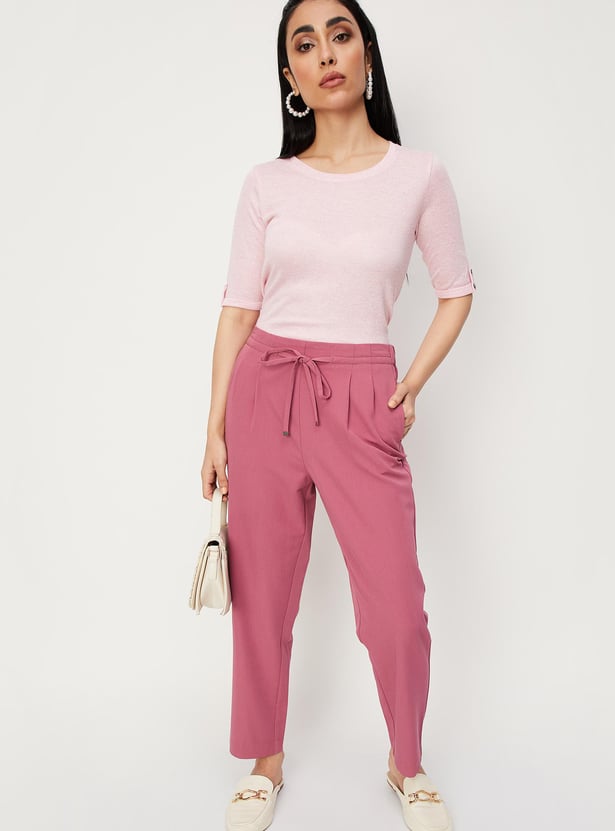 Women Textured T-shirt with Button Tabs