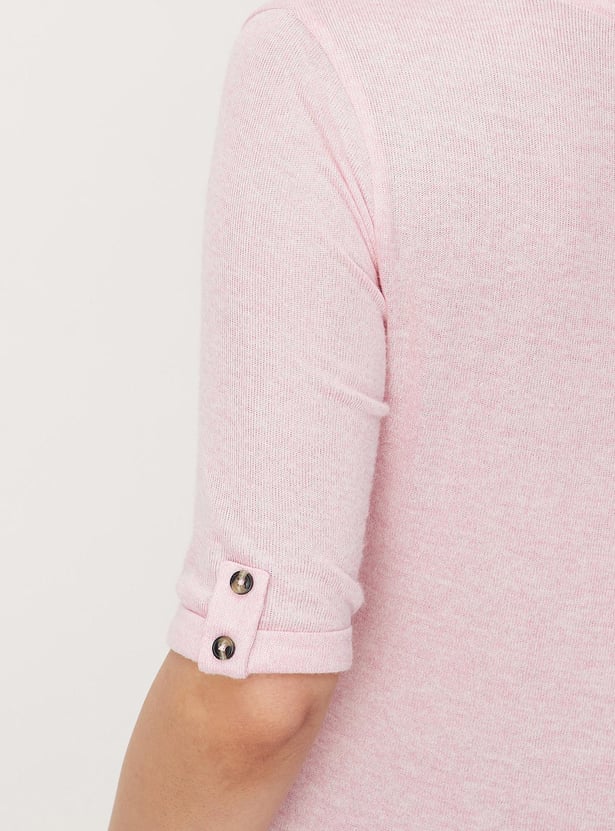Women Textured T-shirt with Button Tabs