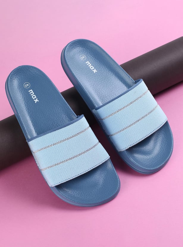 Women Striped Open-Toe Sliders