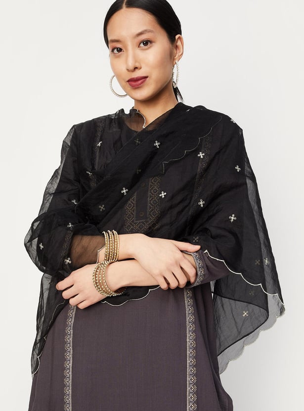 Women Sequinned Scalloped Dupatta