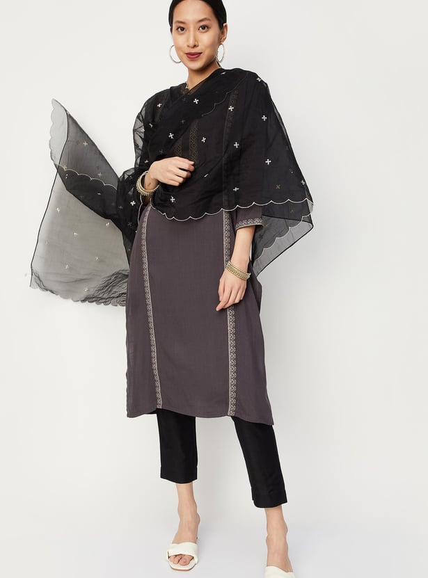 Women Sequinned Scalloped Dupatta