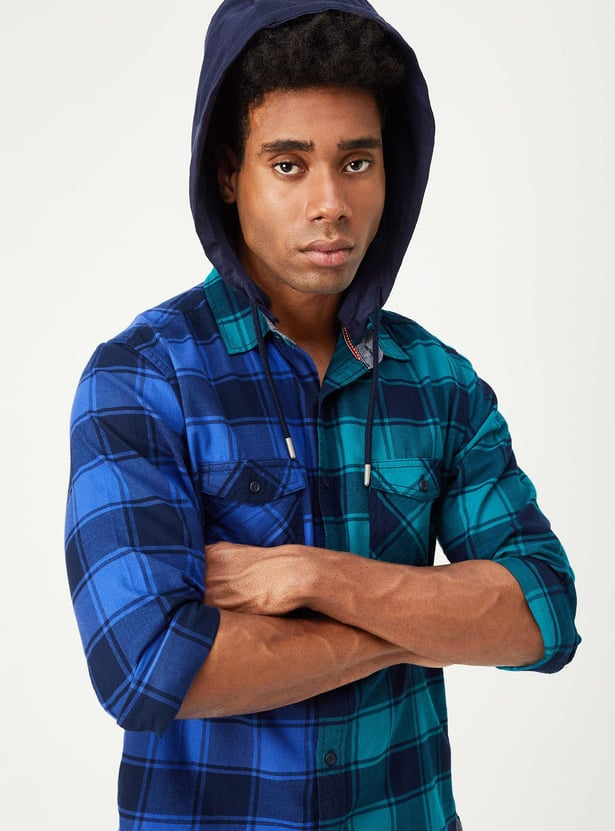 Hooded check shirt mens sale