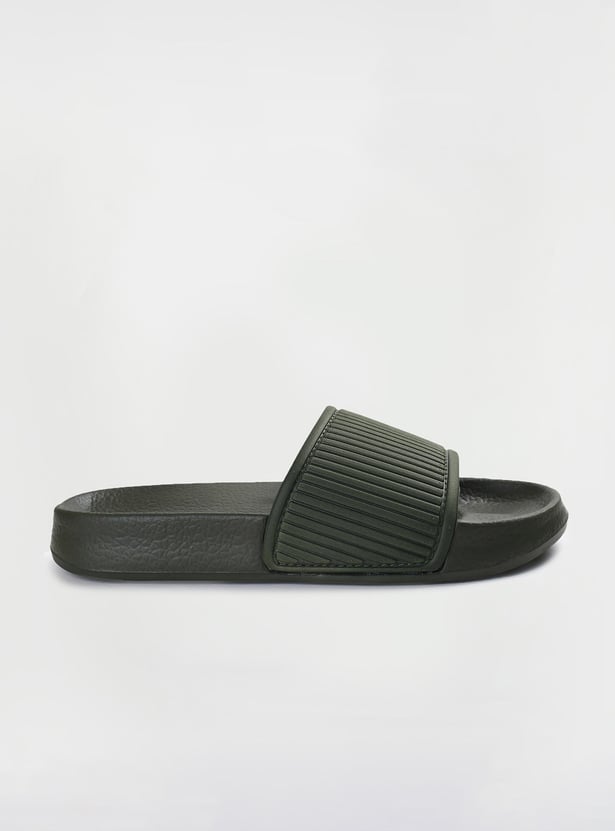 Men Textured Open-Toe Sliders