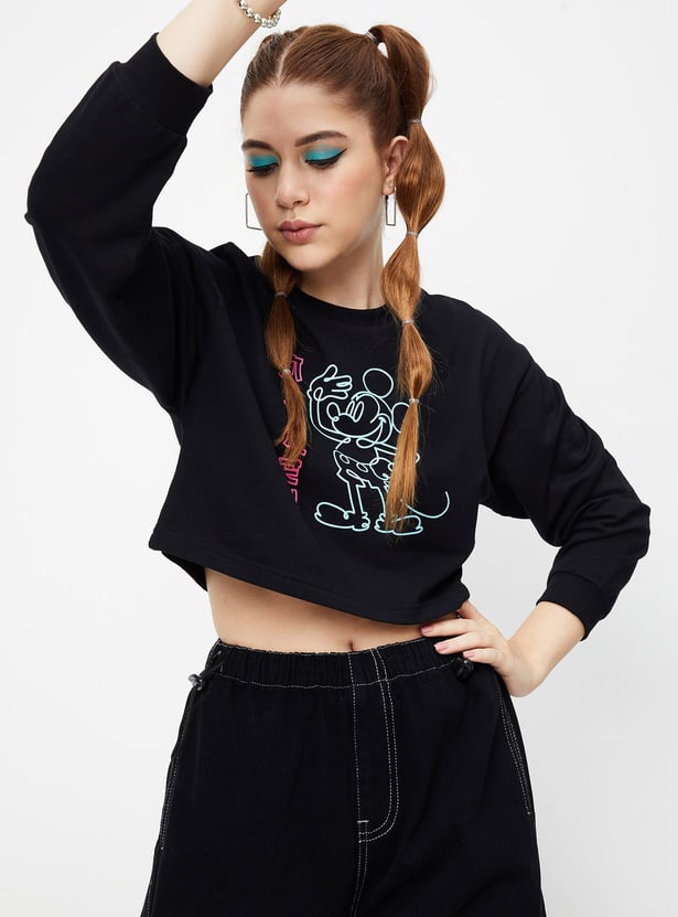 Women Mickey Mouse Printed Cropped Sweatshirt