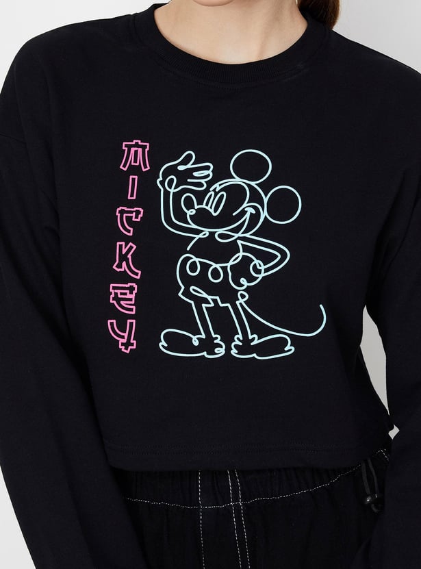 Women Mickey Mouse Printed Cropped Sweatshirt