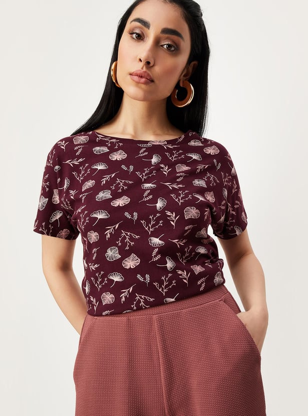 Women Printed T-shirt with Elasticated Hem