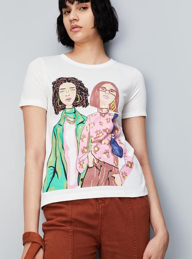 Women Round Neck Graphic T-shirt