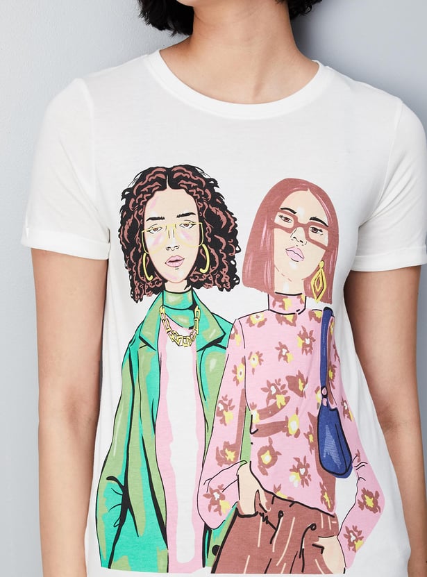 Women Round Neck Graphic T-shirt