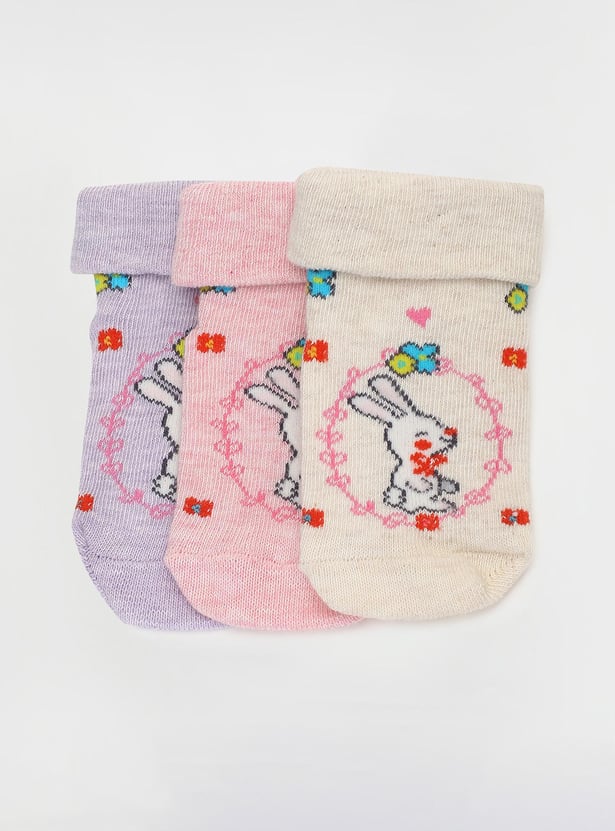 Girls Embroidered Ankle-Length Socks - Pack of 3