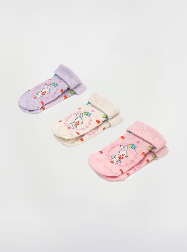 Girls Embroidered Ankle-Length Socks - Pack of 3