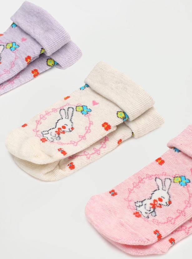 Girls Embroidered Ankle-Length Socks - Pack of 3
