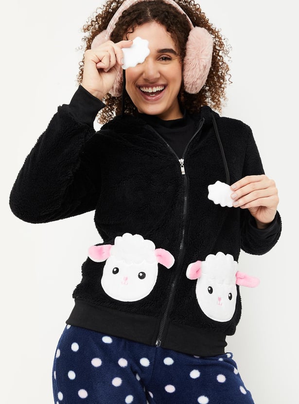 Women Fur Fleece Sheep Pocket Hoodie