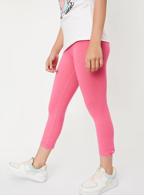Girls Solid 3/4th Length Leggings